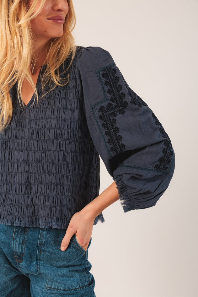 Ethnic Embroidered Blouse Blue
