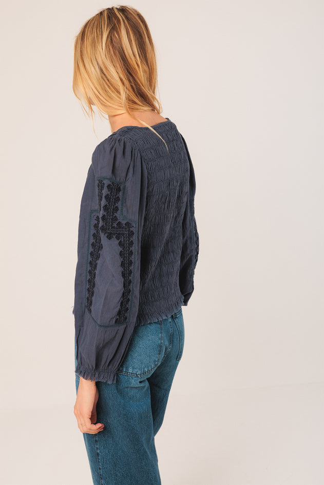 Ethnic Embroidered Blouse Blue