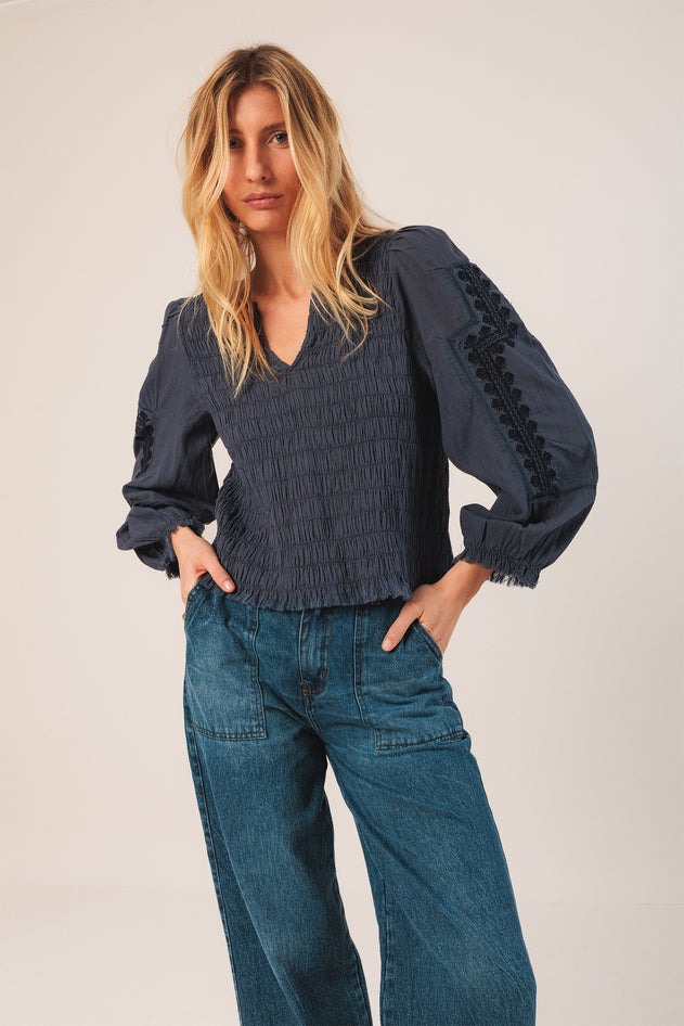 Ethnic Embroidered Blouse Blue