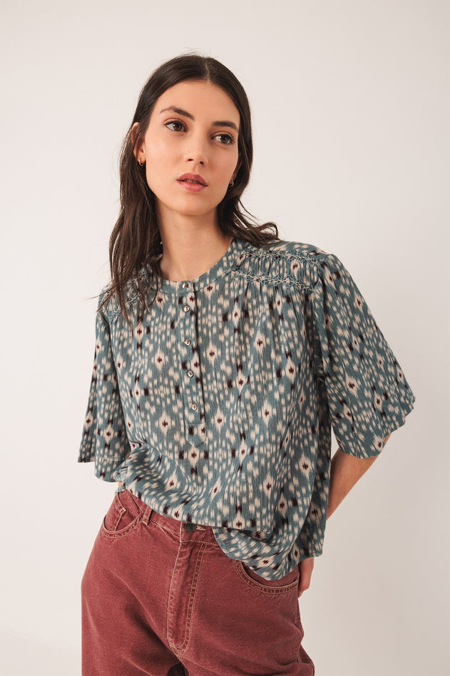 Smock Detail Blouse Blue