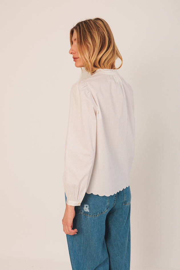 Embroidered Trimmed Blouse White
