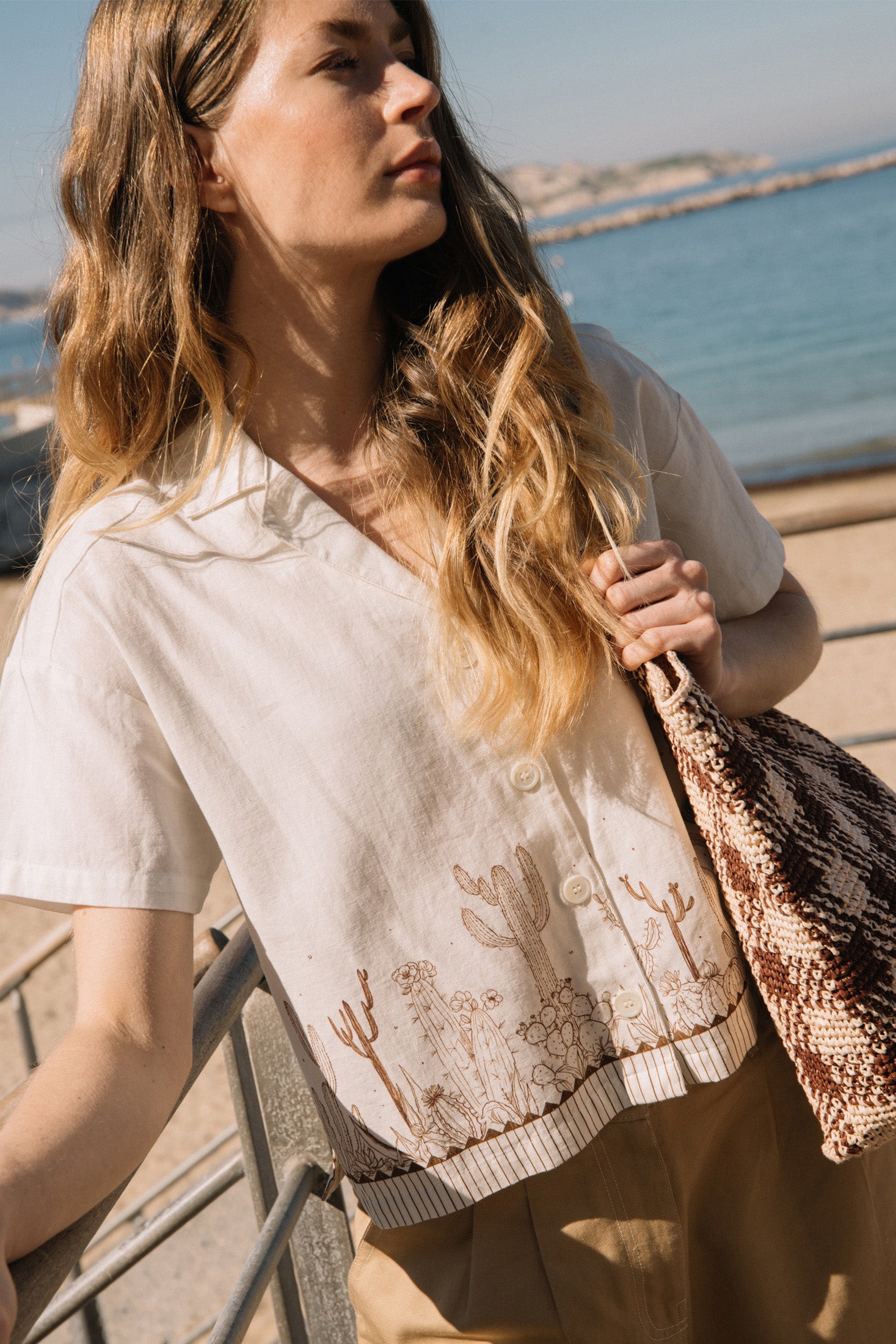 Cotton Cactus Shirt White/Chocolate