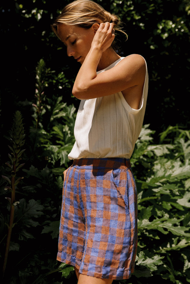 Retro Vichy Shorts Klein Blue