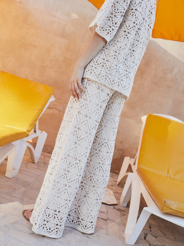 Short-Sleeved Crochet Jacket Ecru