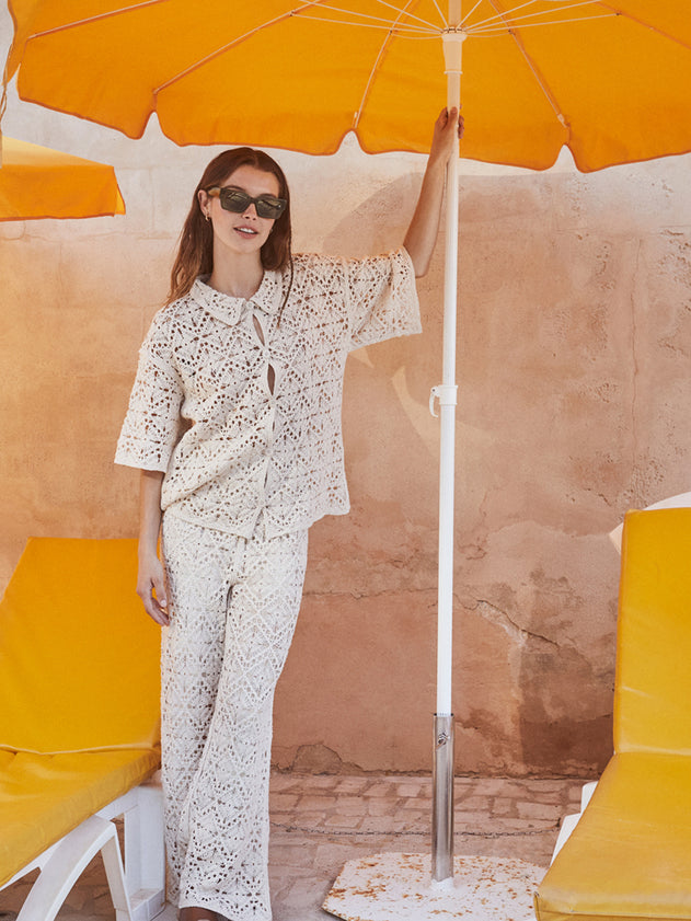 Short-Sleeved Crochet Jacket Ecru