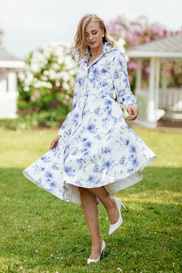 Fit and Flare Raincoat with A-Line Hem Floral White