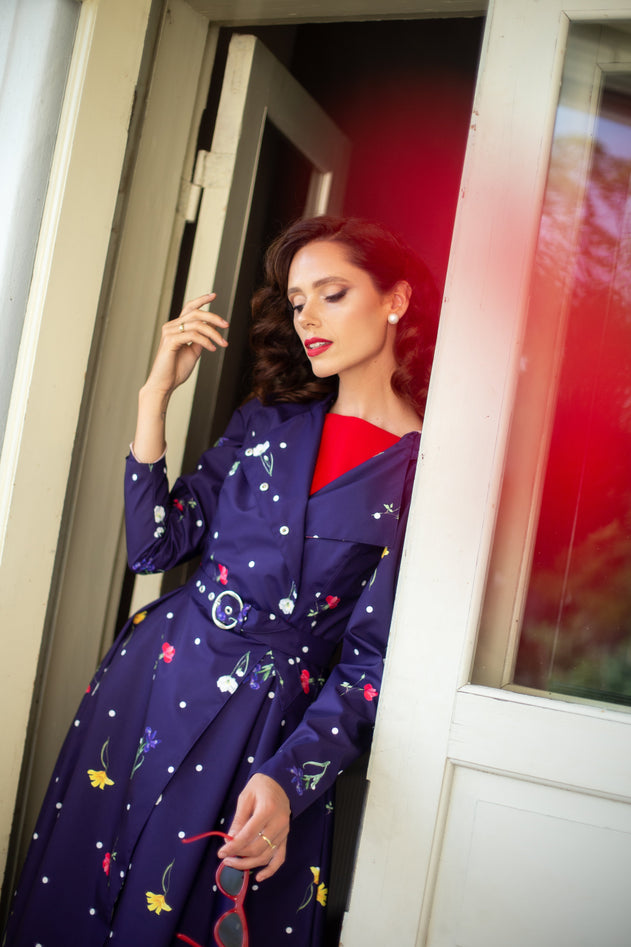 Double Breasted Trench Coat Violet Bloom