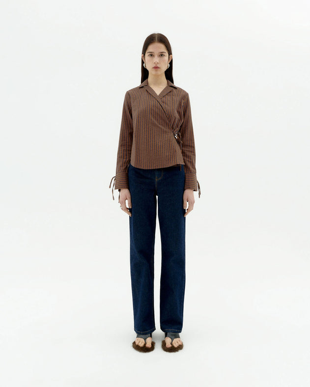 Lenie Crossed Blouse Brown Stripes