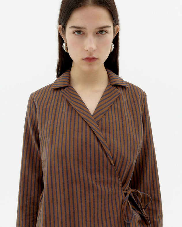Lenie Crossed Blouse Brown Stripes