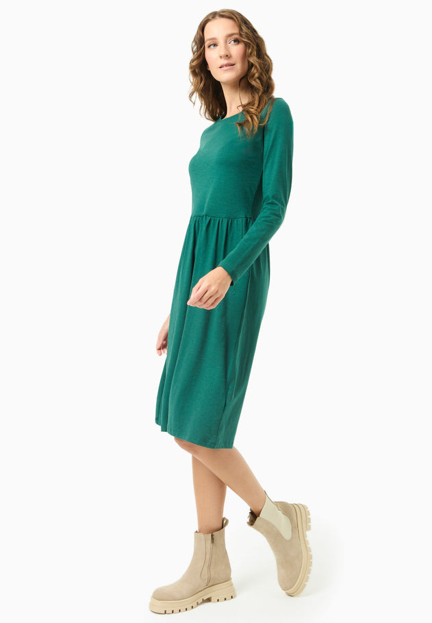 Long-Sleeved Organic Cotton Jersey Dress Deep Emerald