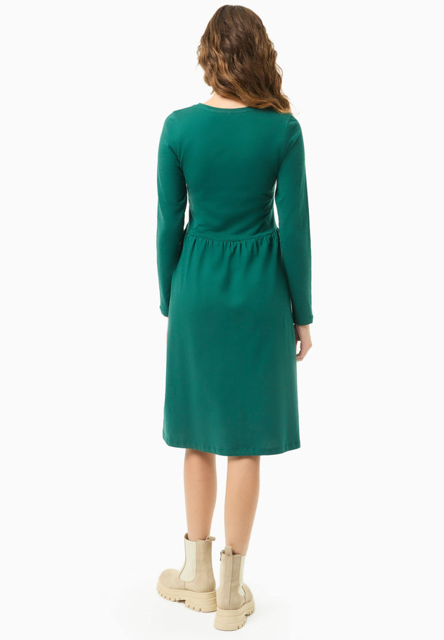 Long-Sleeved Organic Cotton Jersey Dress Deep Emerald