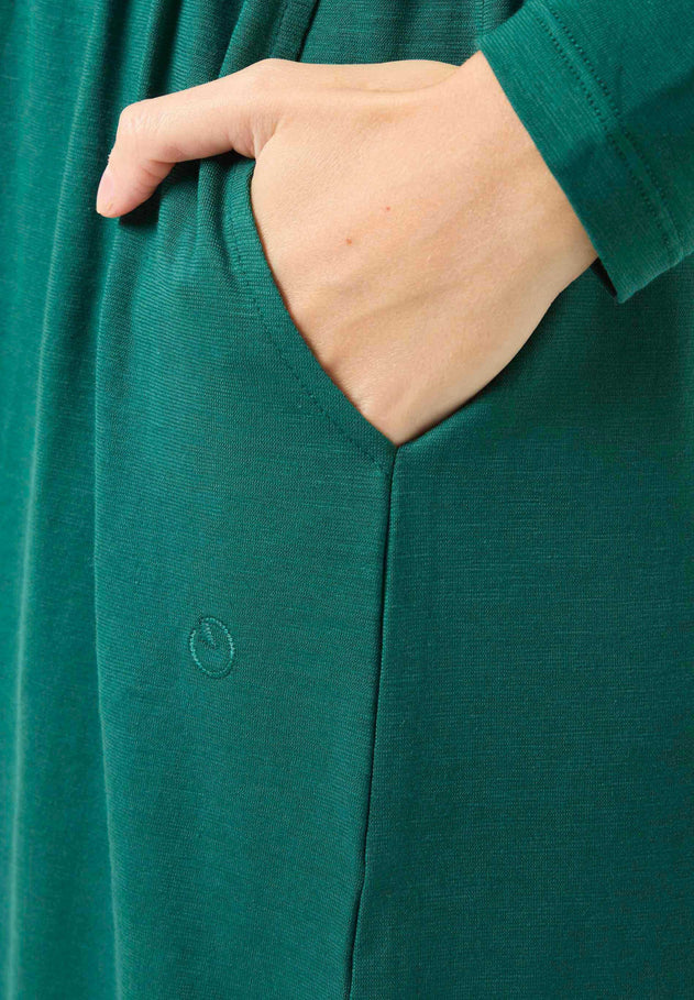 Long-Sleeved Organic Cotton Jersey Dress Deep Emerald