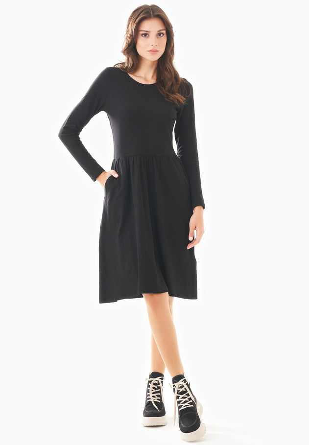 Long-Sleeved Organic Cotton Jersey Dress Black