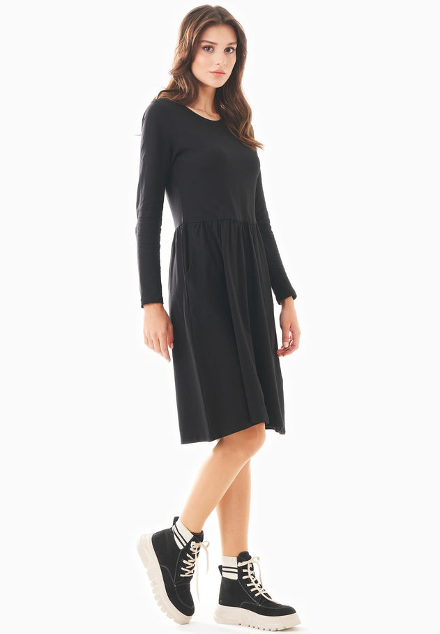 Long-Sleeved Organic Cotton Jersey Dress Black