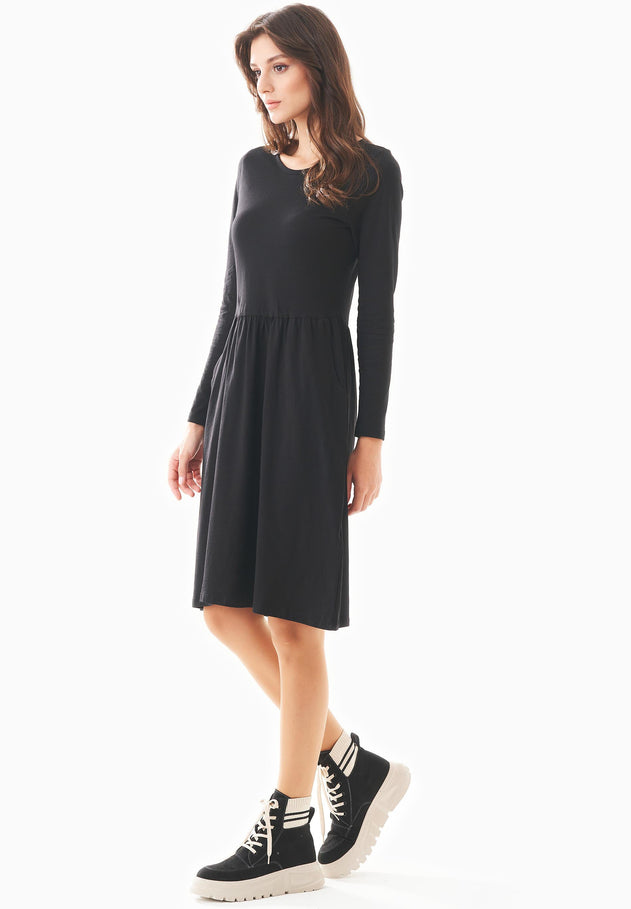Long-Sleeved Organic Cotton Jersey Dress Black