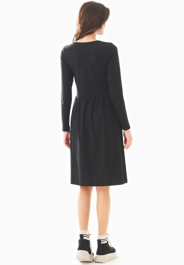 Long-Sleeved Organic Cotton Jersey Dress Black
