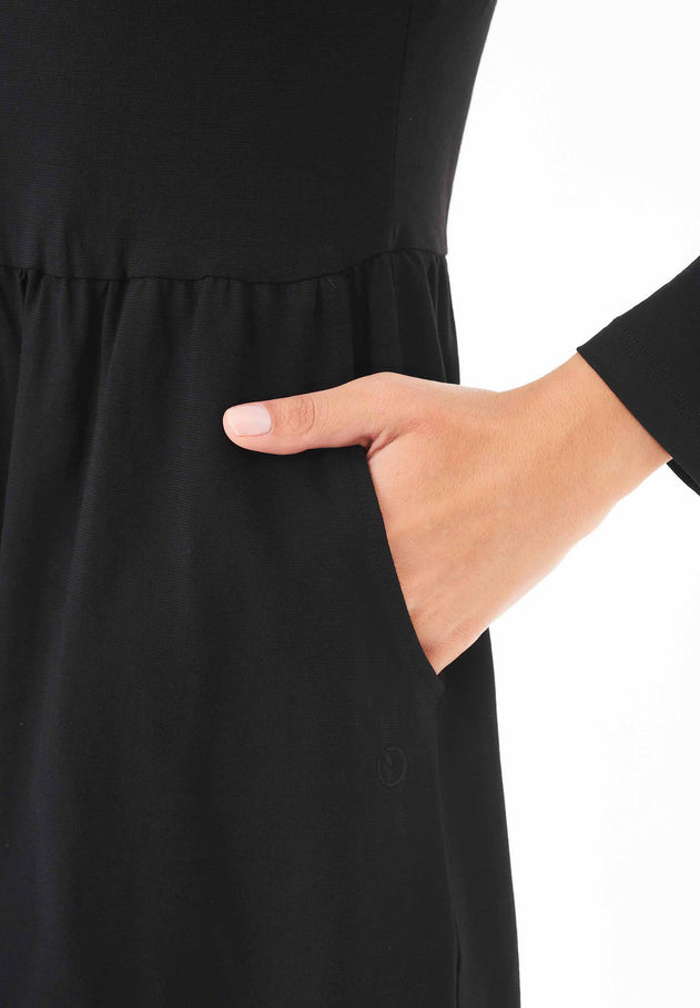 Long-Sleeved Organic Cotton Jersey Dress Black