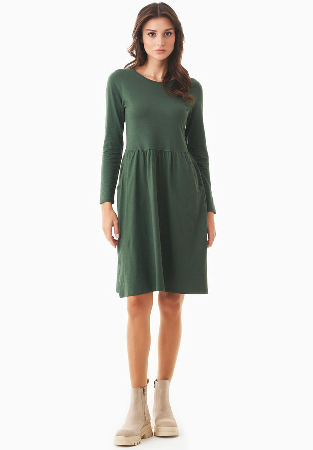 Long-Sleeved Organic Cotton Jersey Dress Dark Olive