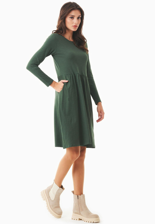 Long-Sleeved Organic Cotton Jersey Dress Dark Olive