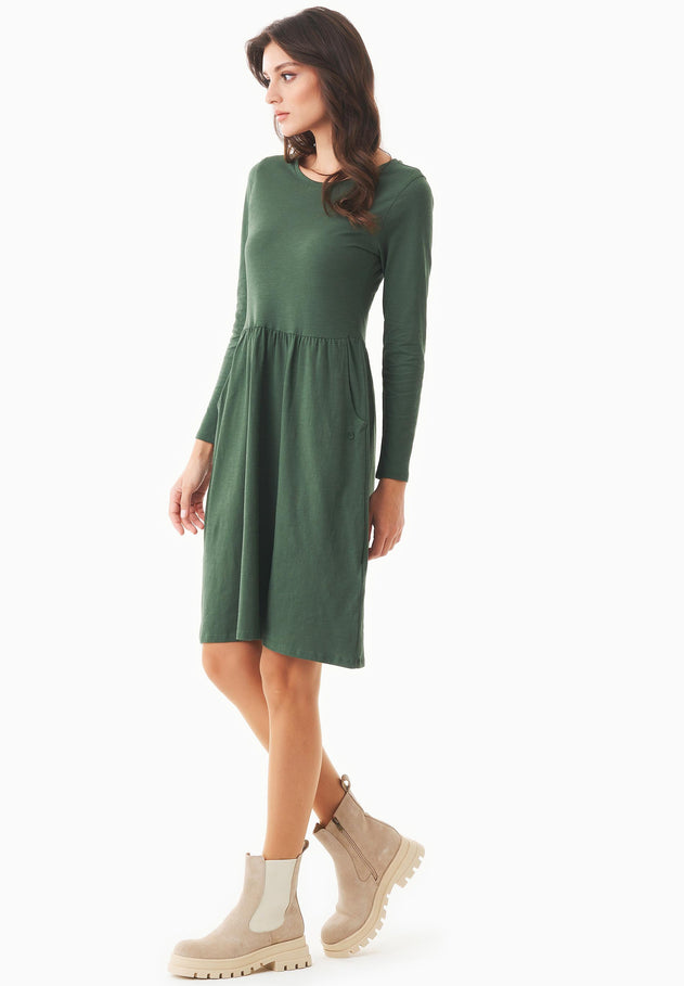 Long-Sleeved Organic Cotton Jersey Dress Dark Olive