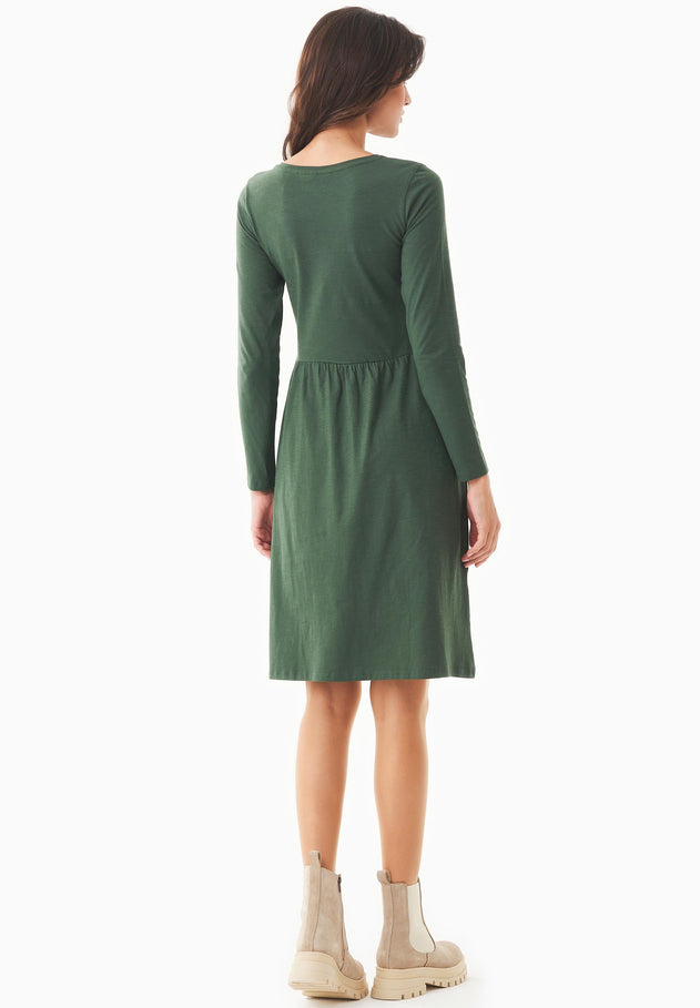 Long-Sleeved Organic Cotton Jersey Dress Dark Olive