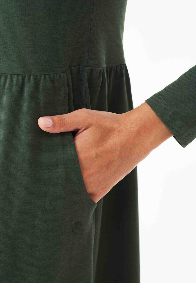 Long-Sleeved Organic Cotton Jersey Dress Dark Olive