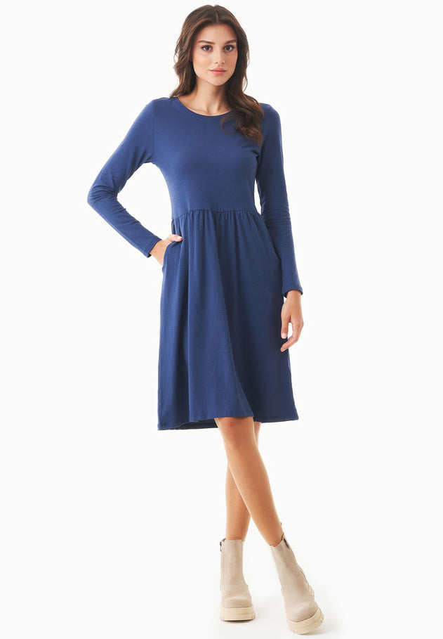 Long-Sleeved Organic Cotton Jersey Dress Navy