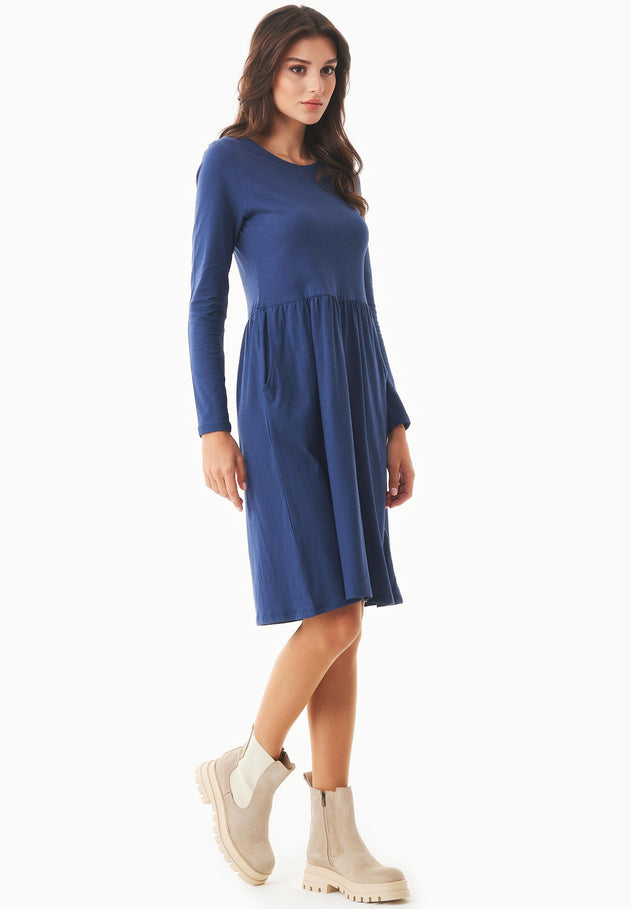 Long-Sleeved Organic Cotton Jersey Dress Navy