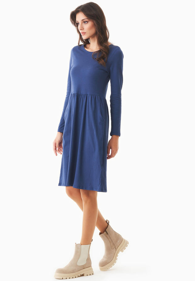 Long-Sleeved Organic Cotton Jersey Dress Navy