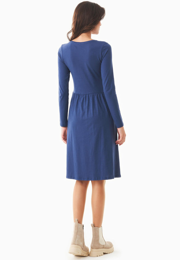 Long-Sleeved Organic Cotton Jersey Dress Navy