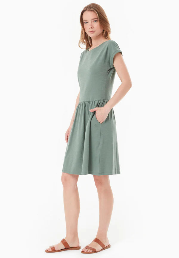 Slub Jersey Dress With Side Pockets Green Tea