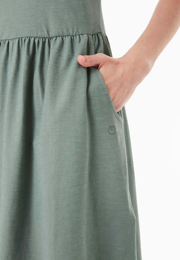 Slub Jersey Dress With Side Pockets Green Tea
