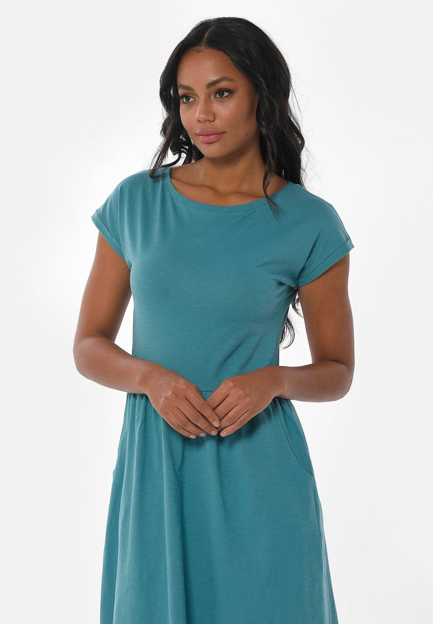 Slub Jersey Dress With Side Pockets Petrol Green