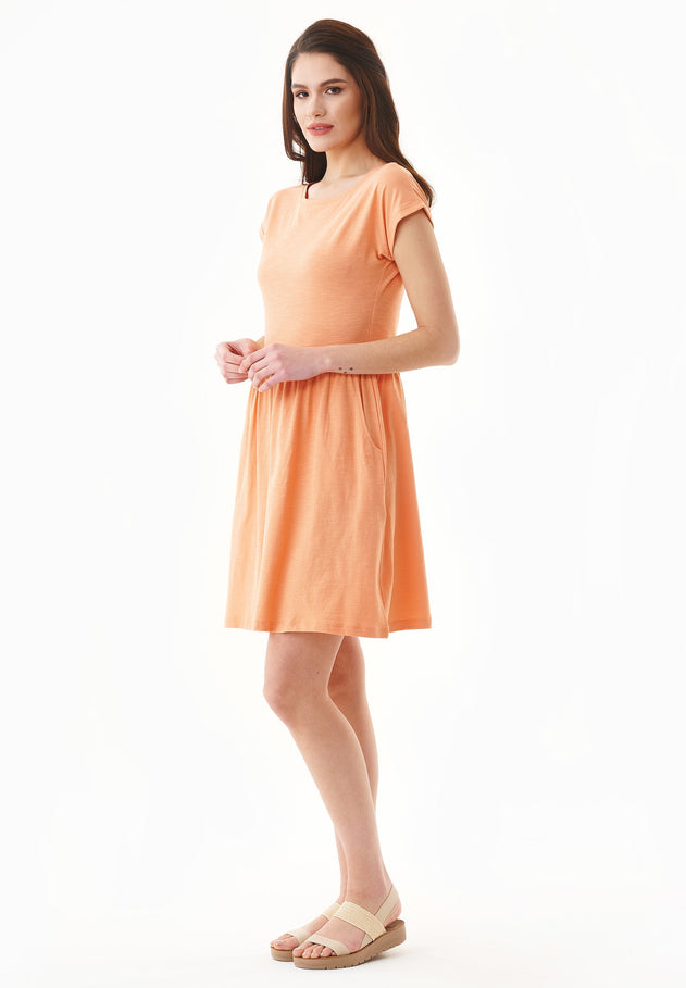 Slub Jersey Dress With Side Pockets Shell Coral