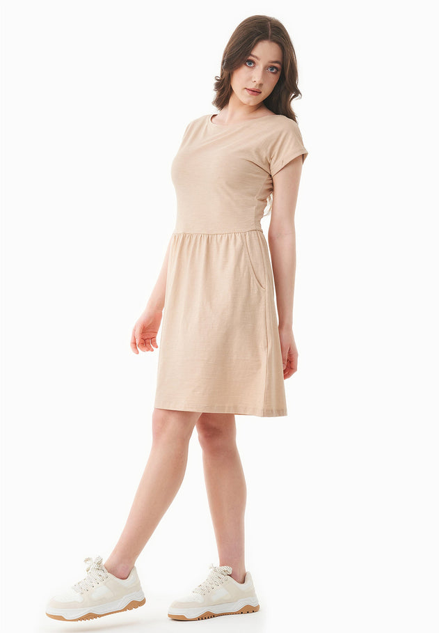 Slub Jersey Dress With Side Pockets Soft Beige