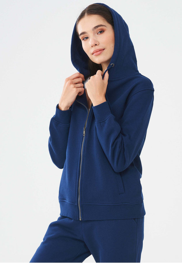 Women's Organic Cotton Zipper Hoodie Navy