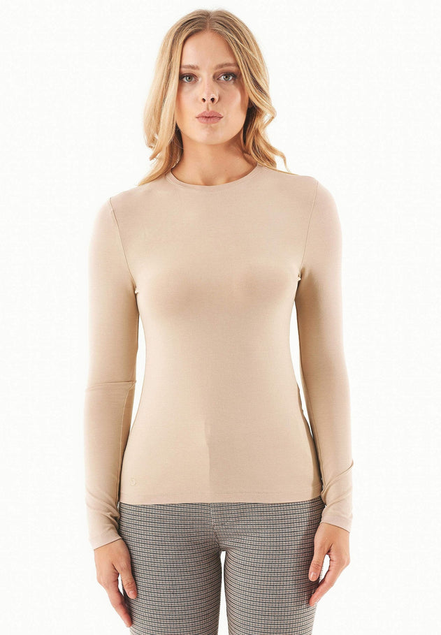 Women's O-Neck Long-Sleeve Top Beige