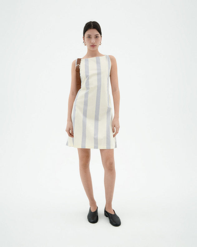 Cecile Poplin Dress Blue/Brown Stripes