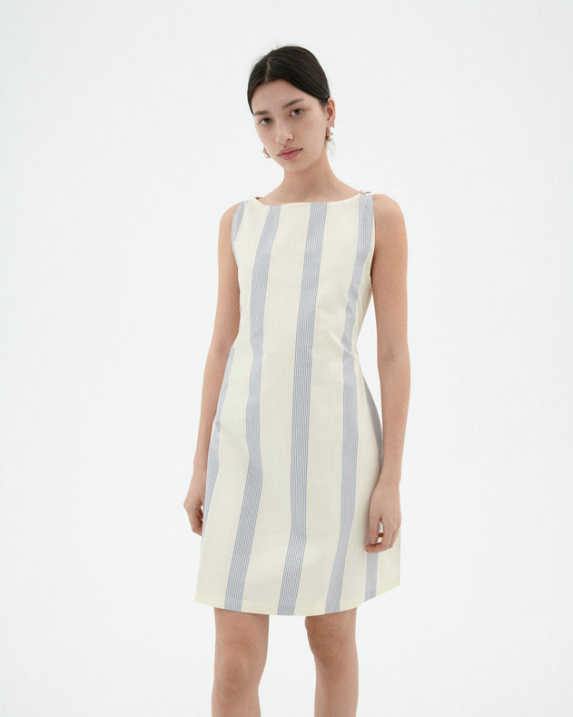 Cecile Poplin Dress Blue/Brown Stripes