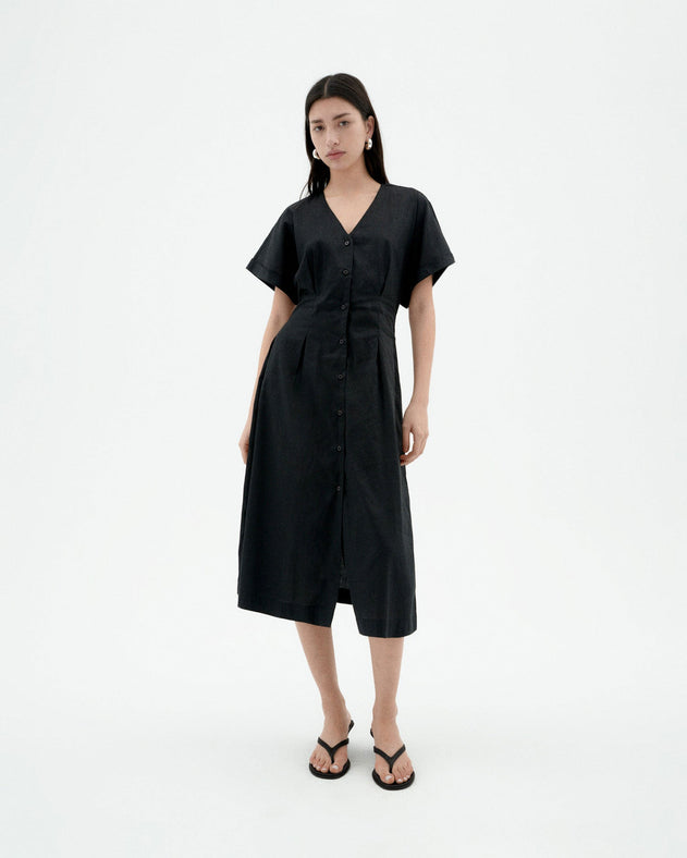 Laura Button Dress Black