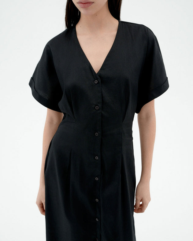 Laura Button Dress Black