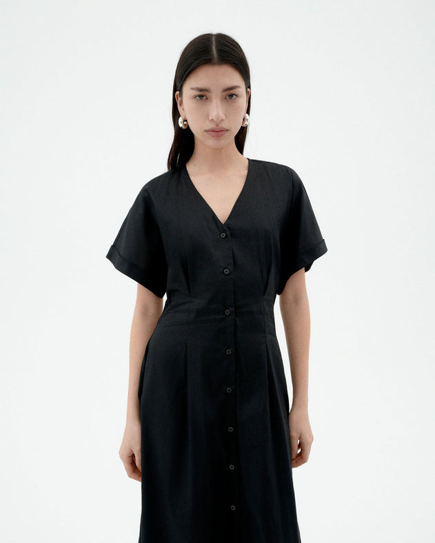 Laura Button Dress Black