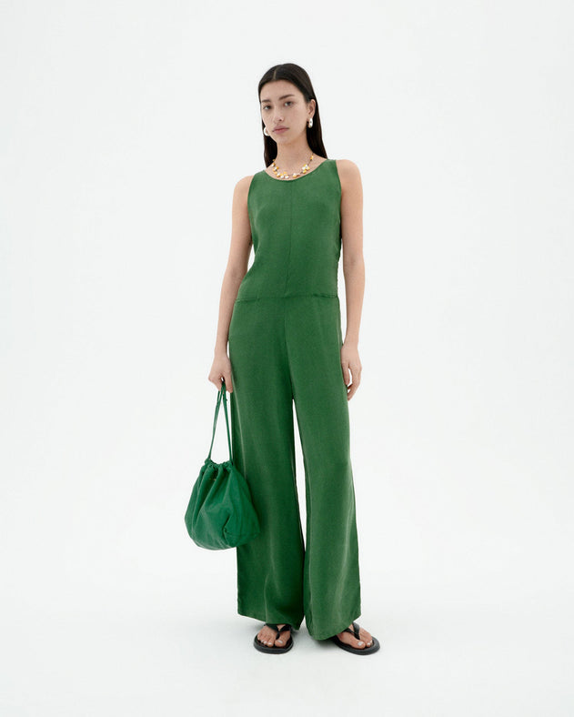 Adriana Cupro Jumpsuit Dill Green