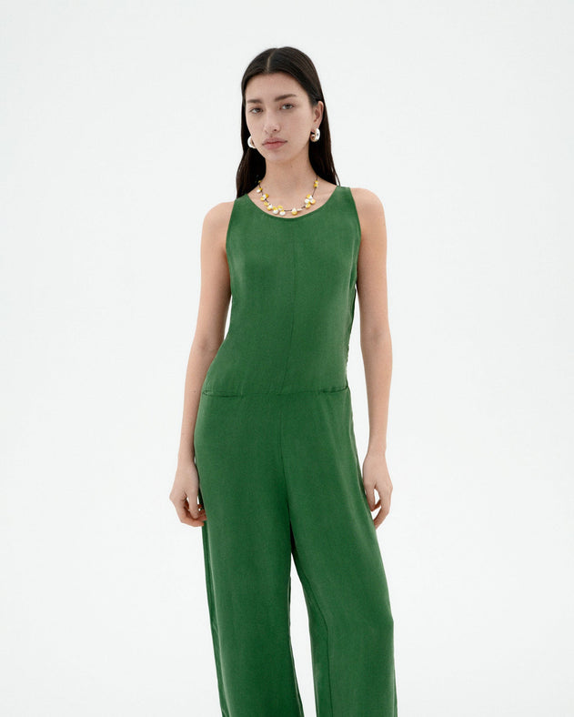 Adriana Cupro Jumpsuit Dill Green