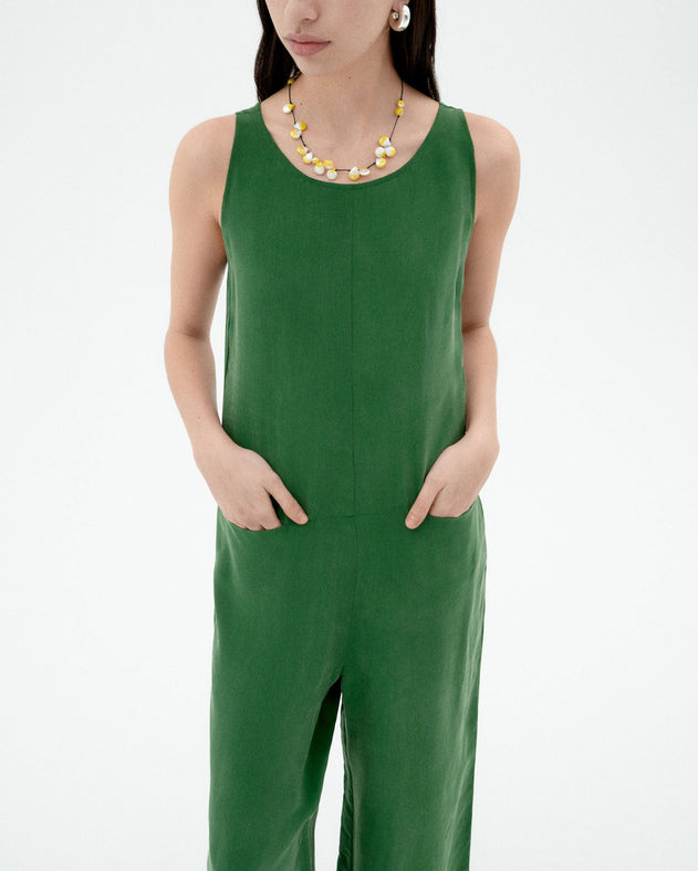 Adriana Cupro Jumpsuit Dill Green