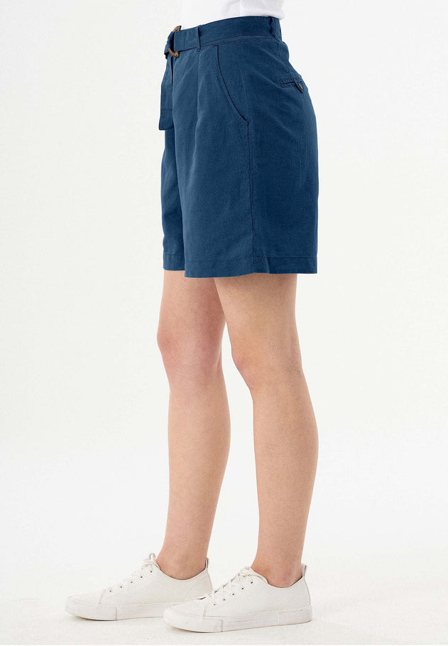 Belted Linen-Cotton Shorts Navy