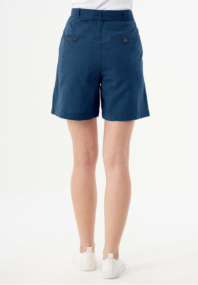 Belted Linen-Cotton Shorts Navy