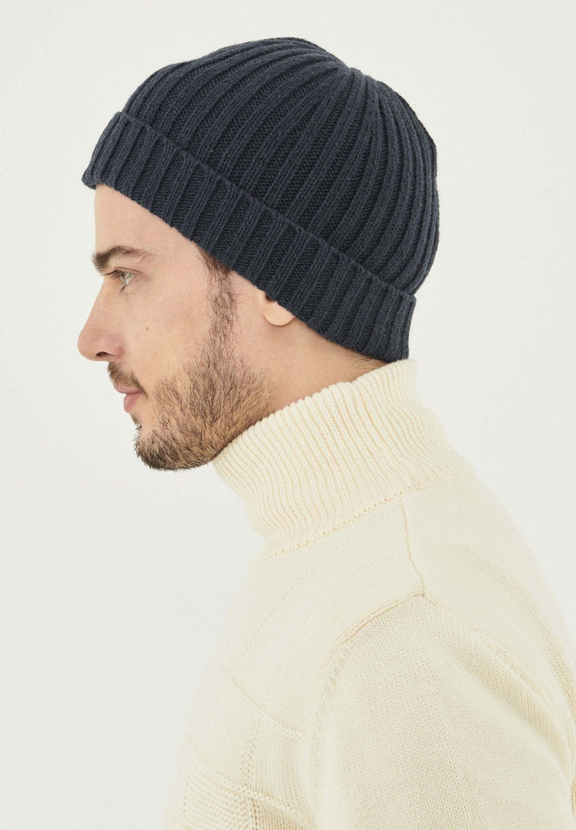 Wide Rib Merino Wool Blend Beanie Black