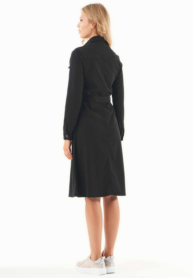 Belted Lyocell Blend Shirt Dress Black