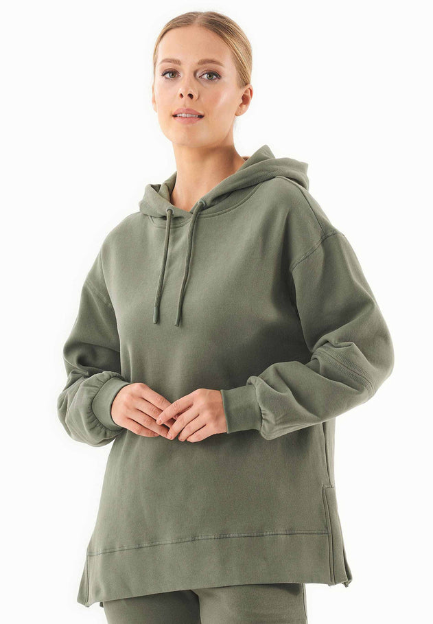 Balloon Sleeve Organic Cotton Hoodie Mid Green